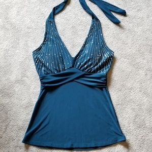 Cute and sexy blue bling halter top